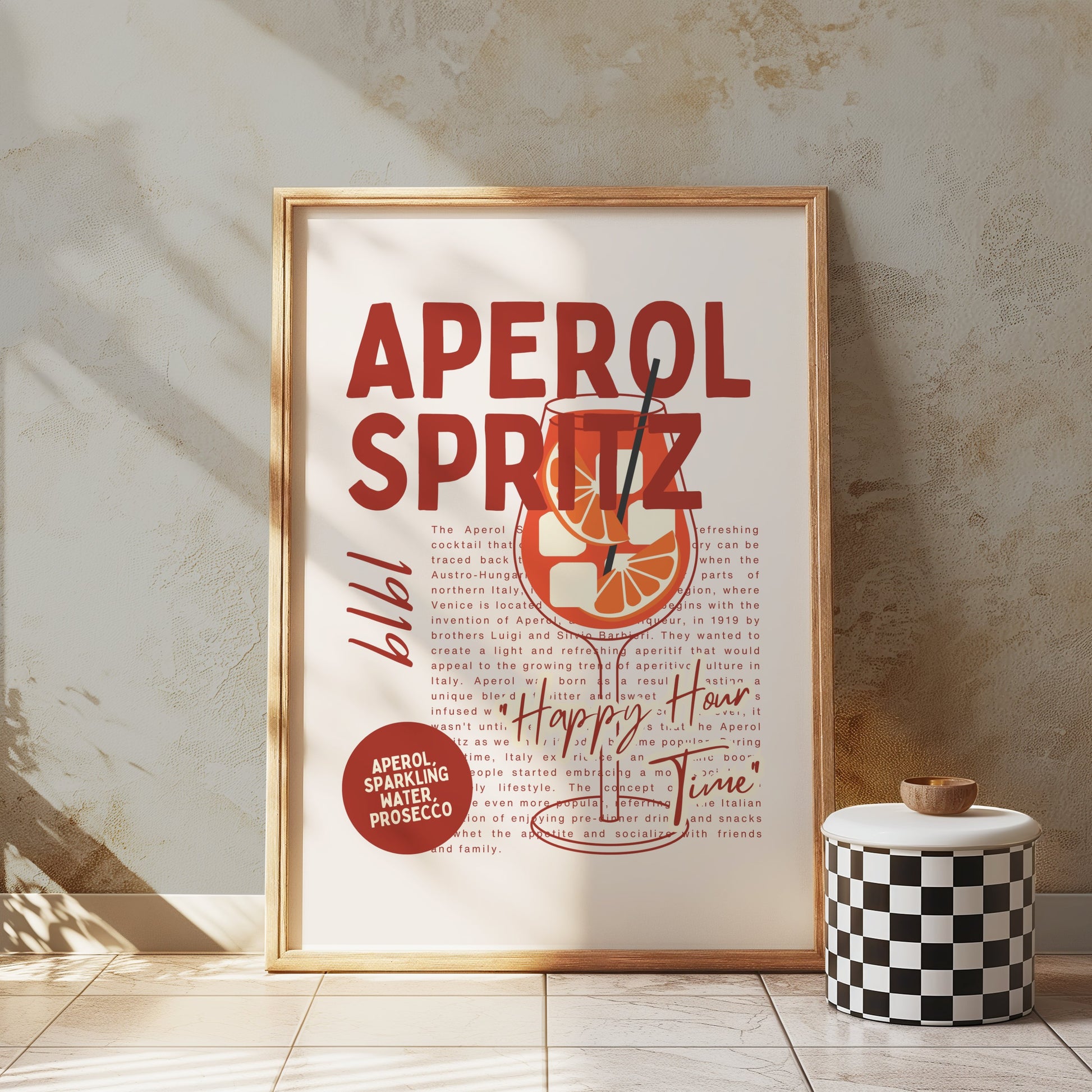 Premium Poster of Vintage Aperol Spritz Happy Hour Posters