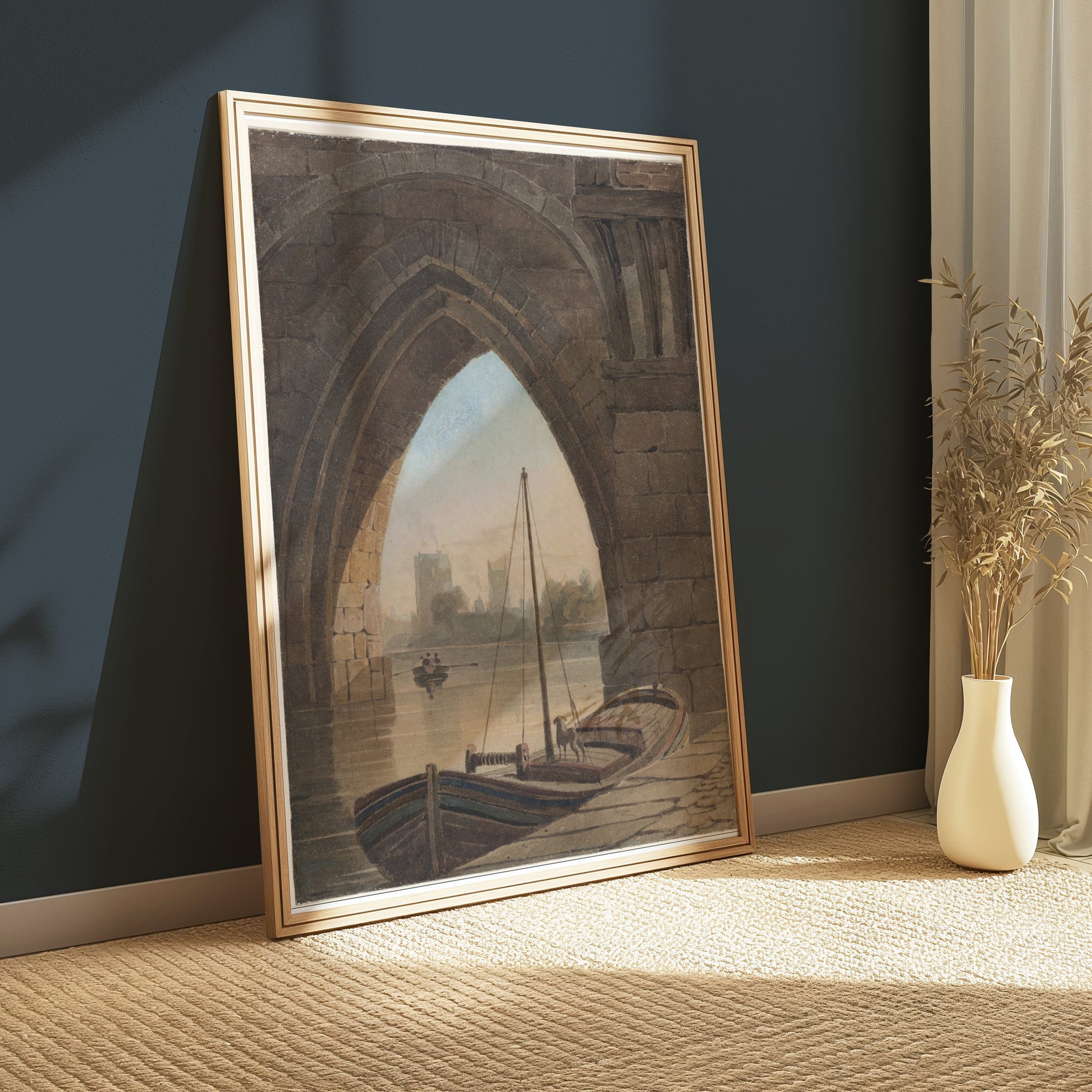 Premium Poster of Vintage Archway Boating Scene Artistic Wall Posters
