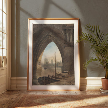 Premium Poster of Vintage Archway Boating Scene Artistic Wall Posters