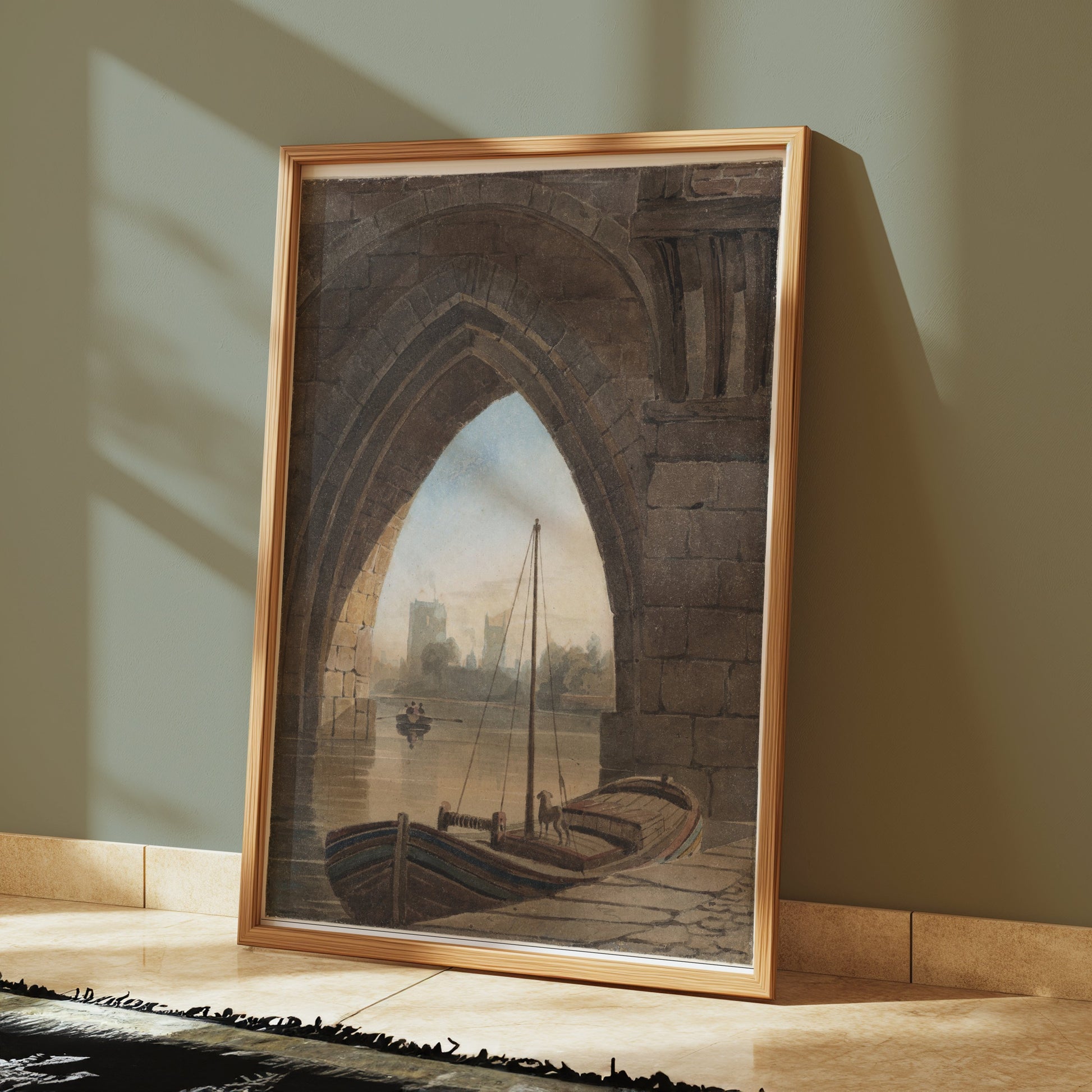 Premium Poster of Vintage Archway Boating Scene Artistic Wall Posters