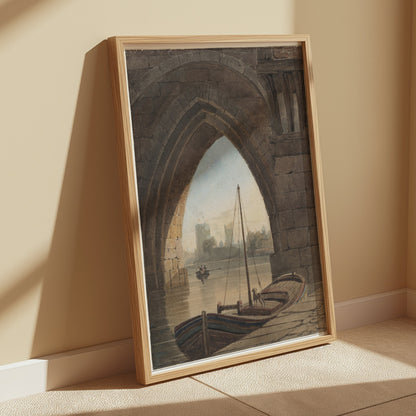Premium Poster of Vintage Archway Boating Scene Artistic Wall Posters