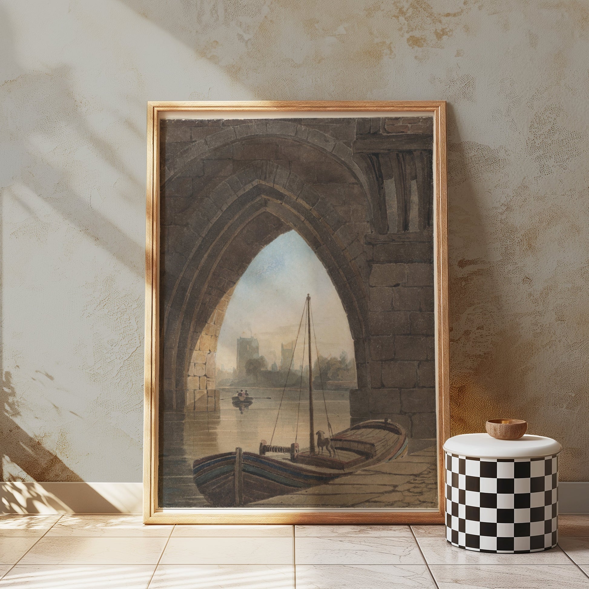 Premium Poster of Vintage Archway Boating Scene Artistic Wall Posters