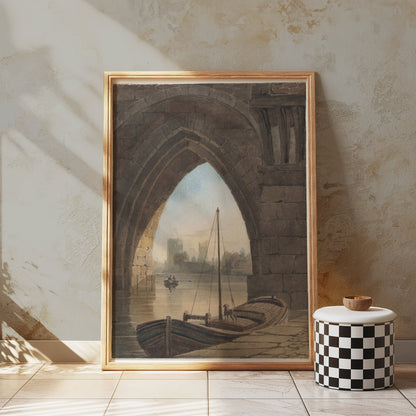 Premium Poster of Vintage Archway Boating Scene Artistic Wall Posters