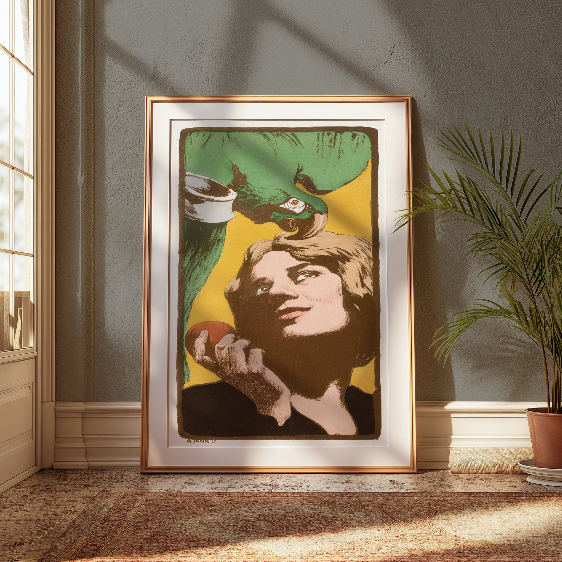 Premium Poster of Vintage Art Nouveau Style Woman with Parrot Posters
