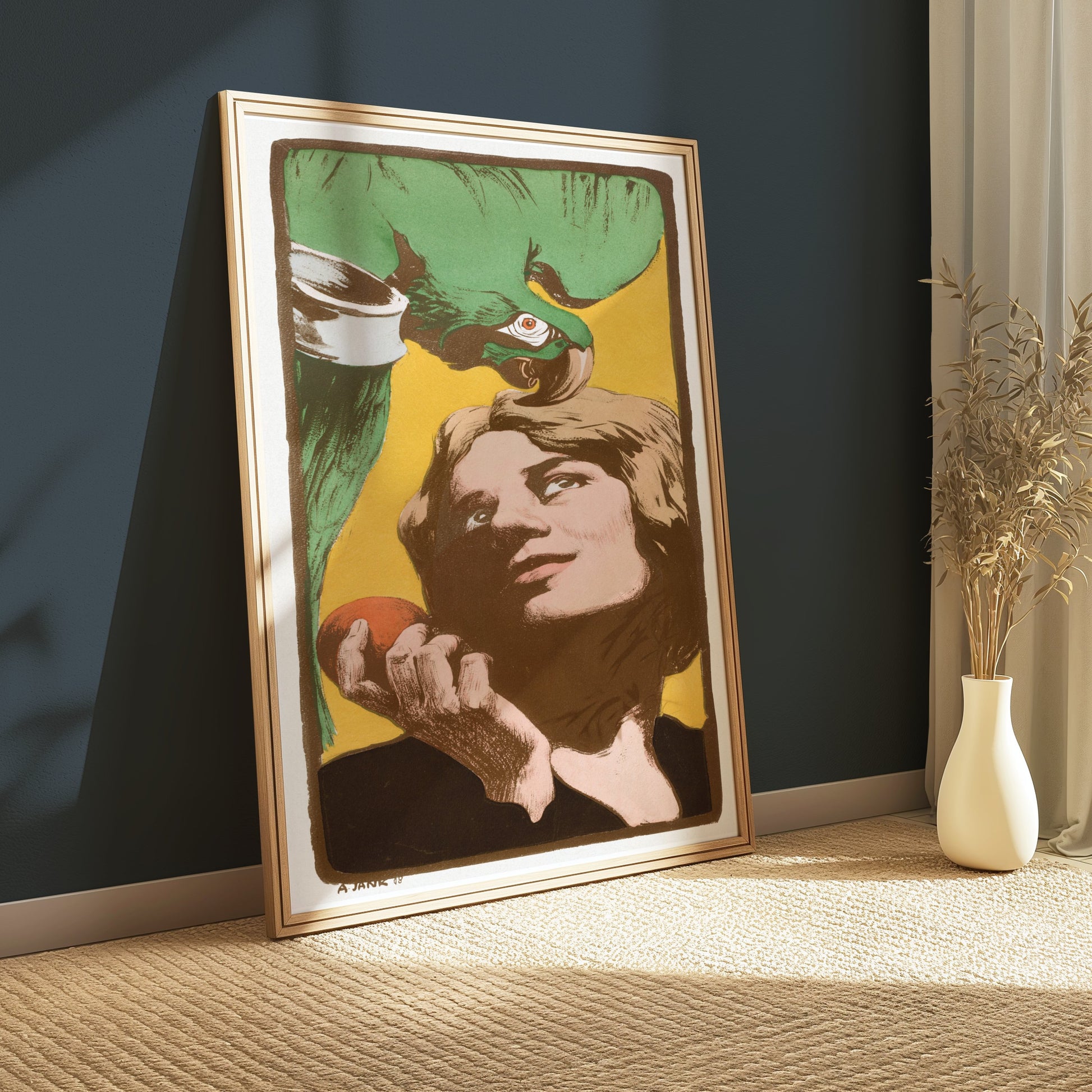 Premium Poster of Vintage Art Nouveau Style Woman with Parrot Posters