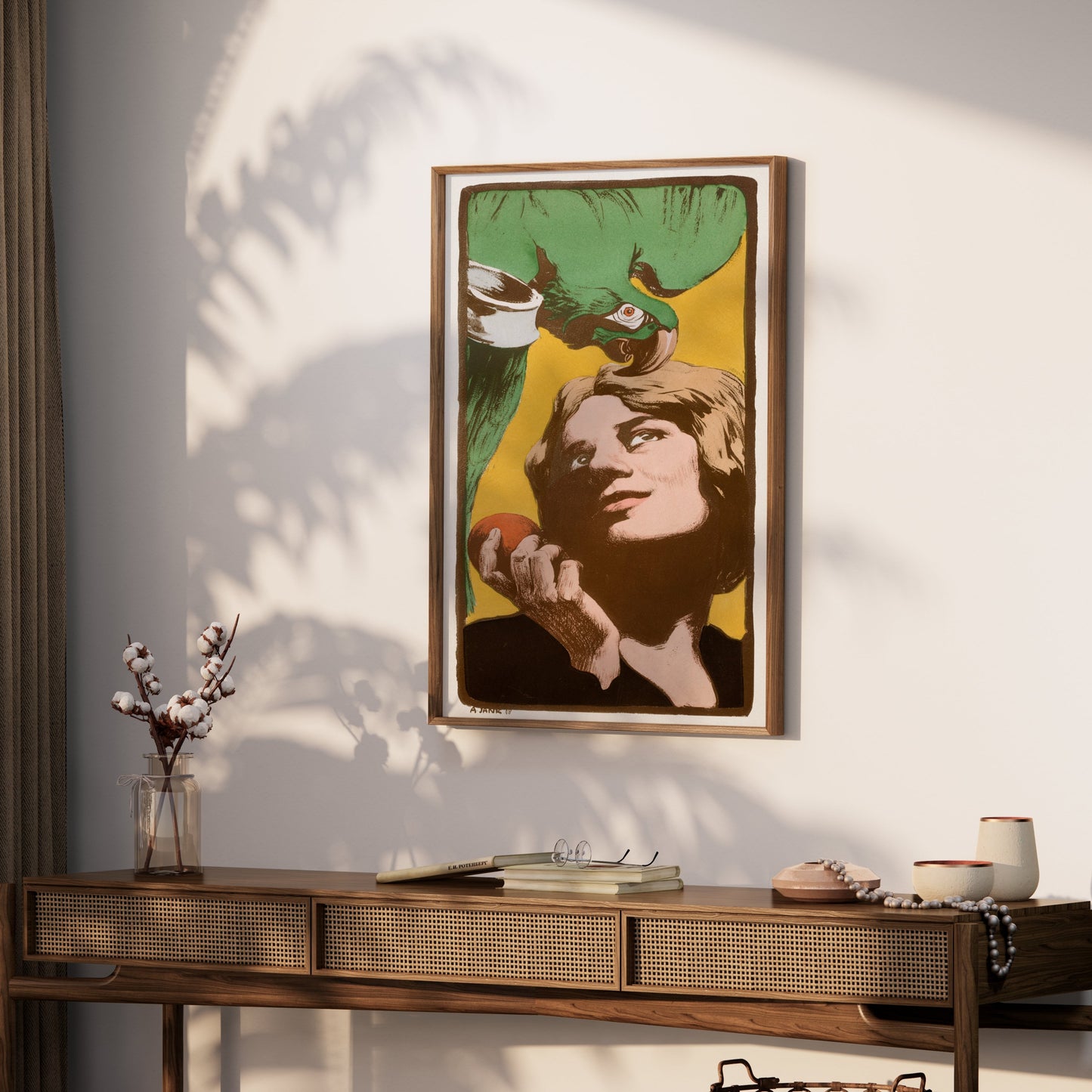 Premium Poster of Vintage Art Nouveau Style Woman with Parrot Posters