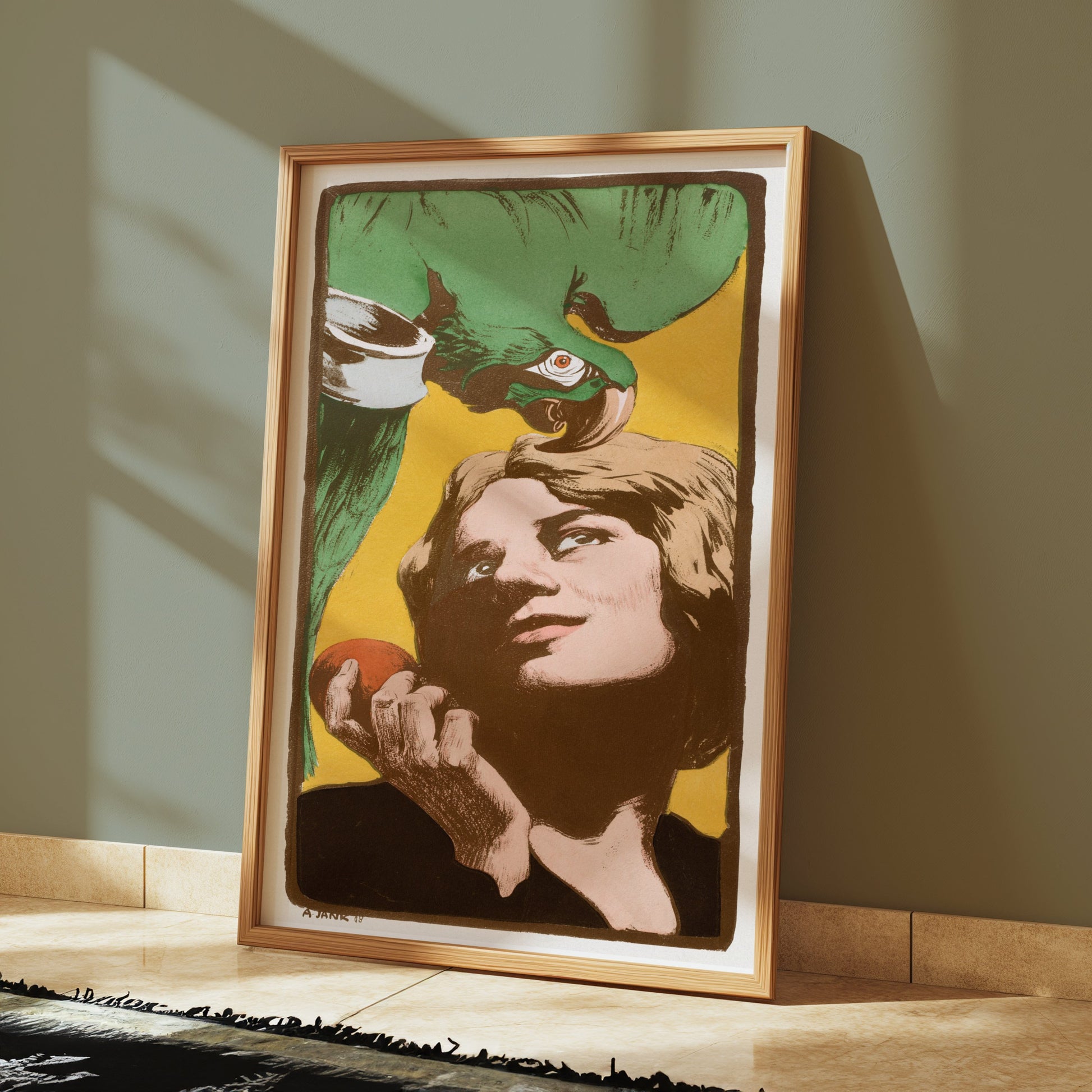 Premium Poster of Vintage Art Nouveau Style Woman with Parrot Posters