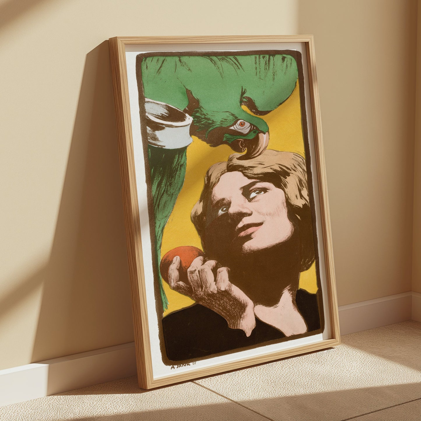 Premium Poster of Vintage Art Nouveau Style Woman with Parrot Posters