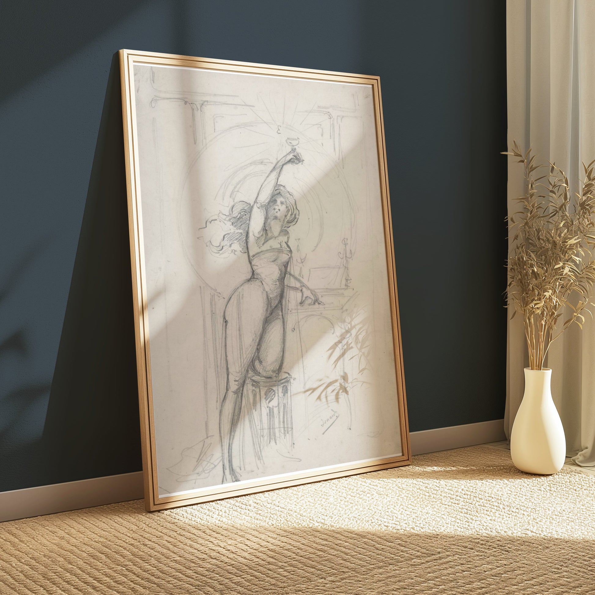 Premium Poster of Vintage Art Nouveau Woman Reaching Up Posters