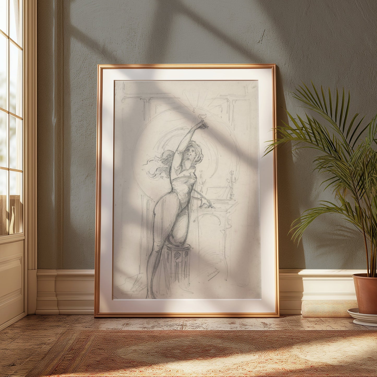 Premium Poster of Vintage Art Nouveau Woman Reaching Up Posters