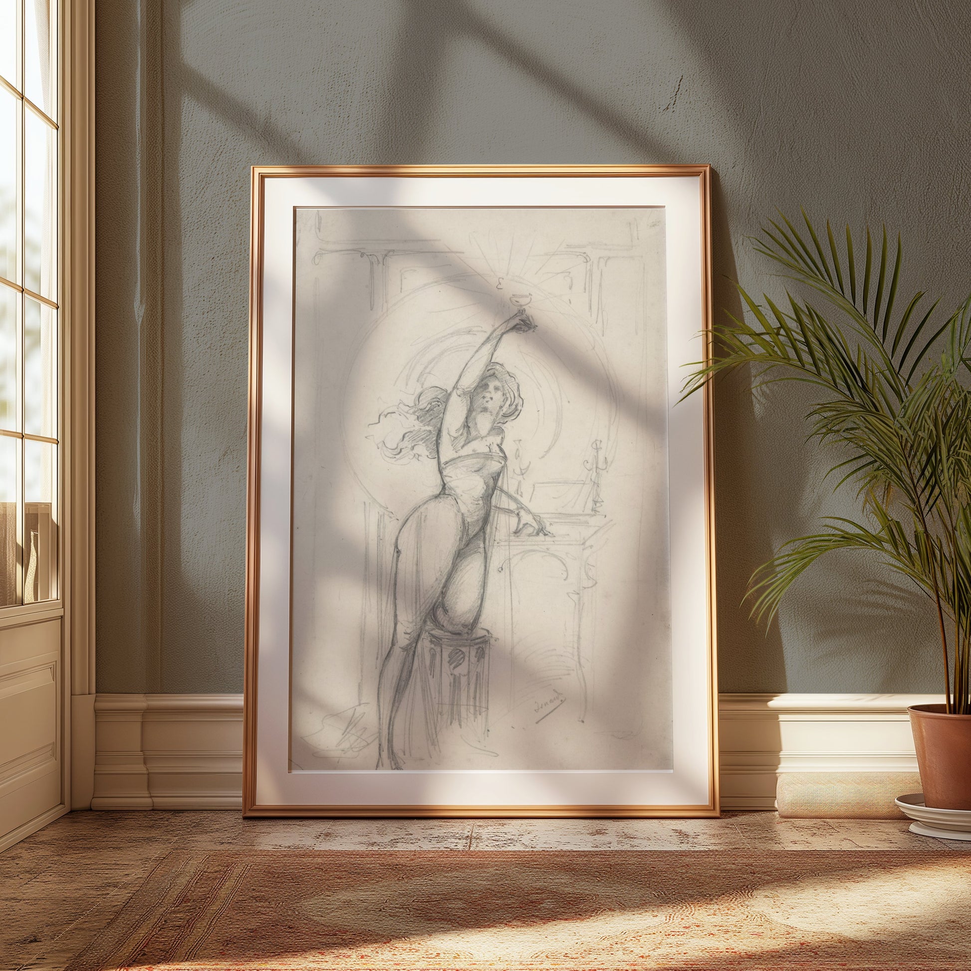 Premium Poster of Vintage Art Nouveau Woman Reaching Up Posters