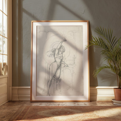 Premium Poster of Vintage Art Nouveau Woman Reaching Up Posters