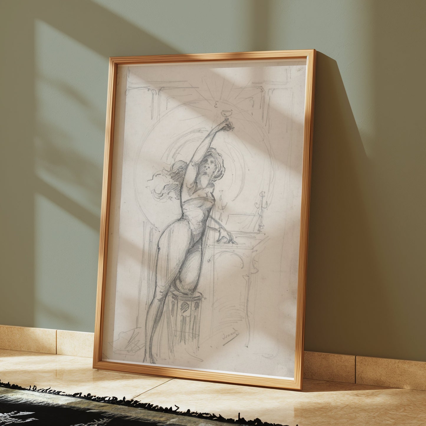 Premium Poster of Vintage Art Nouveau Woman Reaching Up Posters