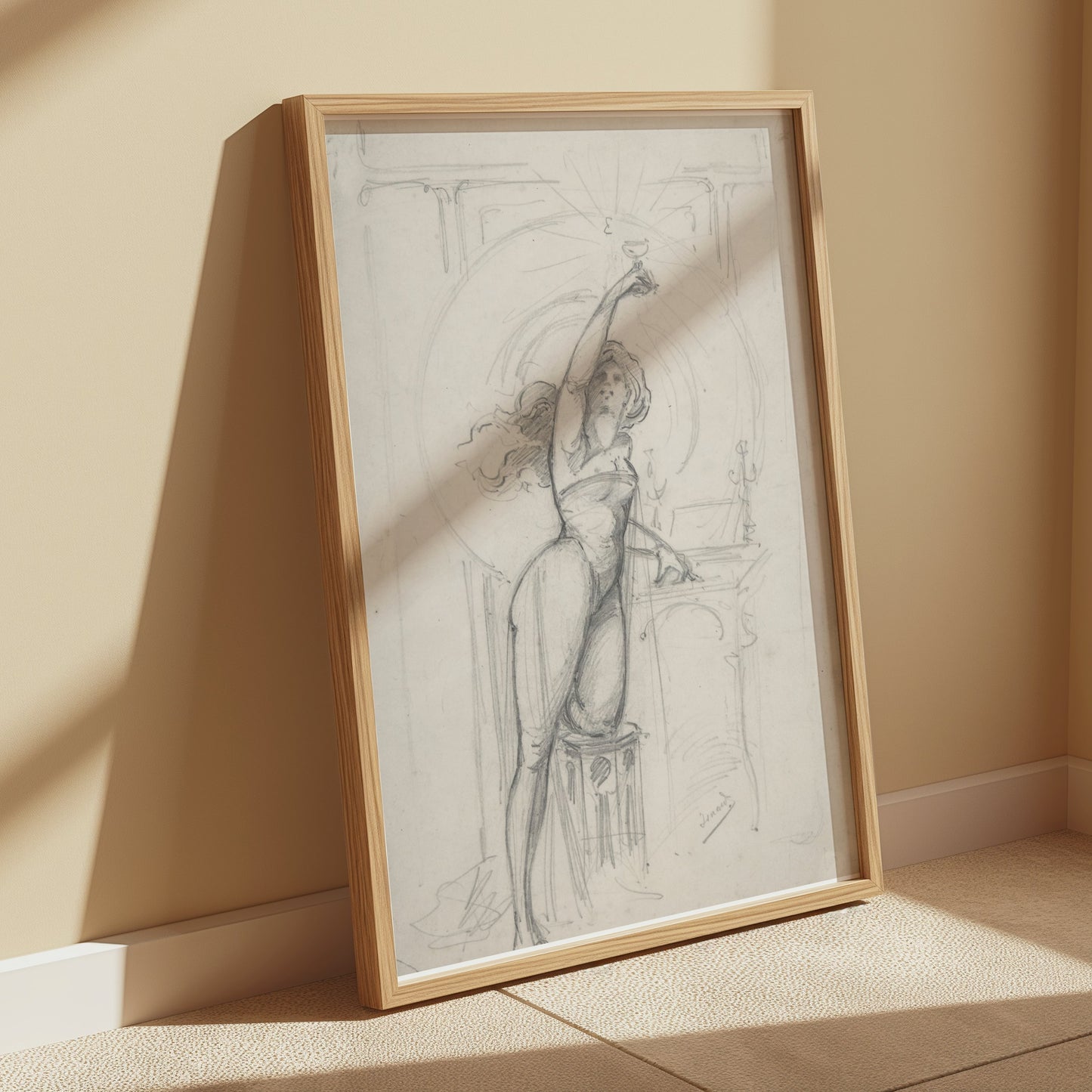 Premium Poster of Vintage Art Nouveau Woman Reaching Up Posters