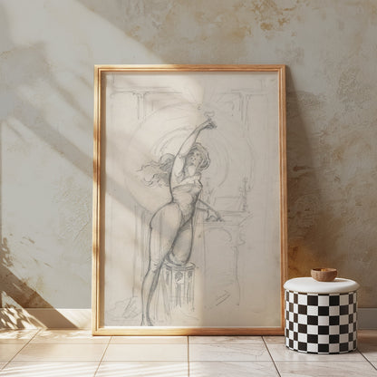 Premium Poster of Vintage Art Nouveau Woman Reaching Up Posters