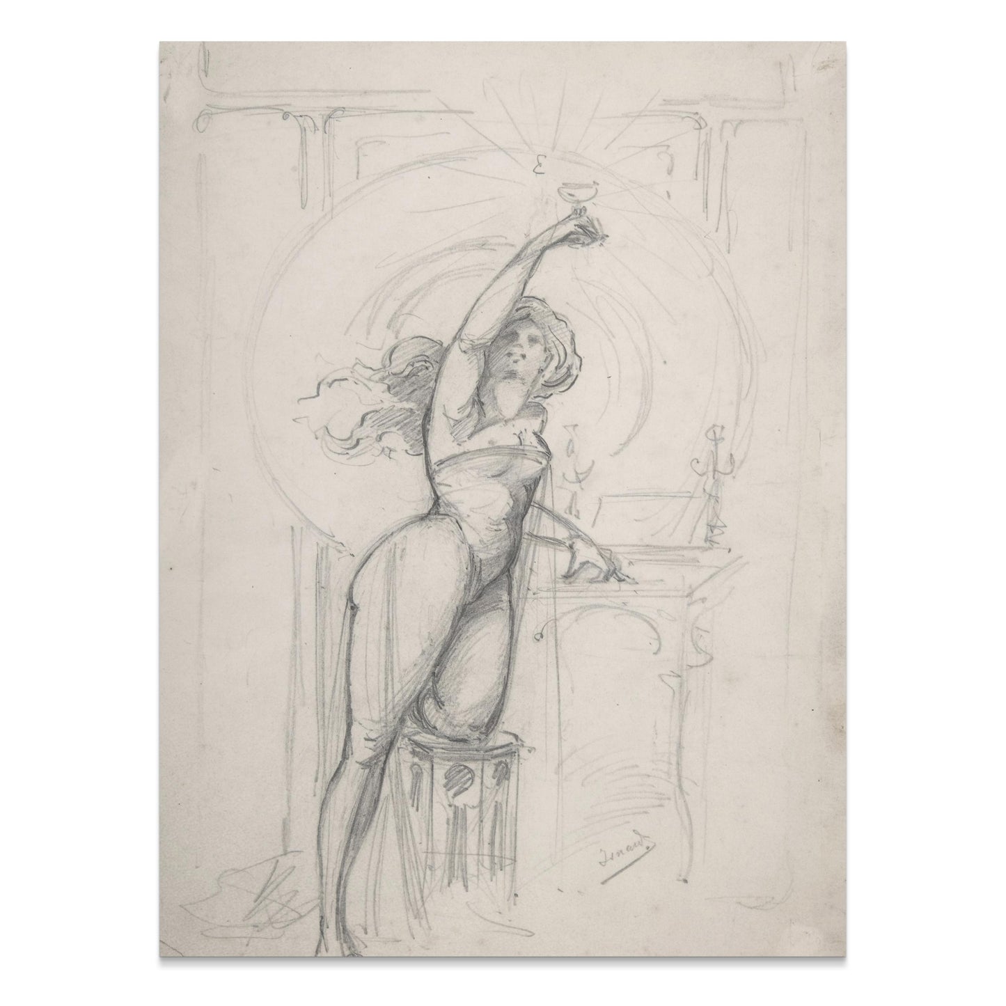 Premium Poster of Vintage Art Nouveau Woman Reaching Up Posters