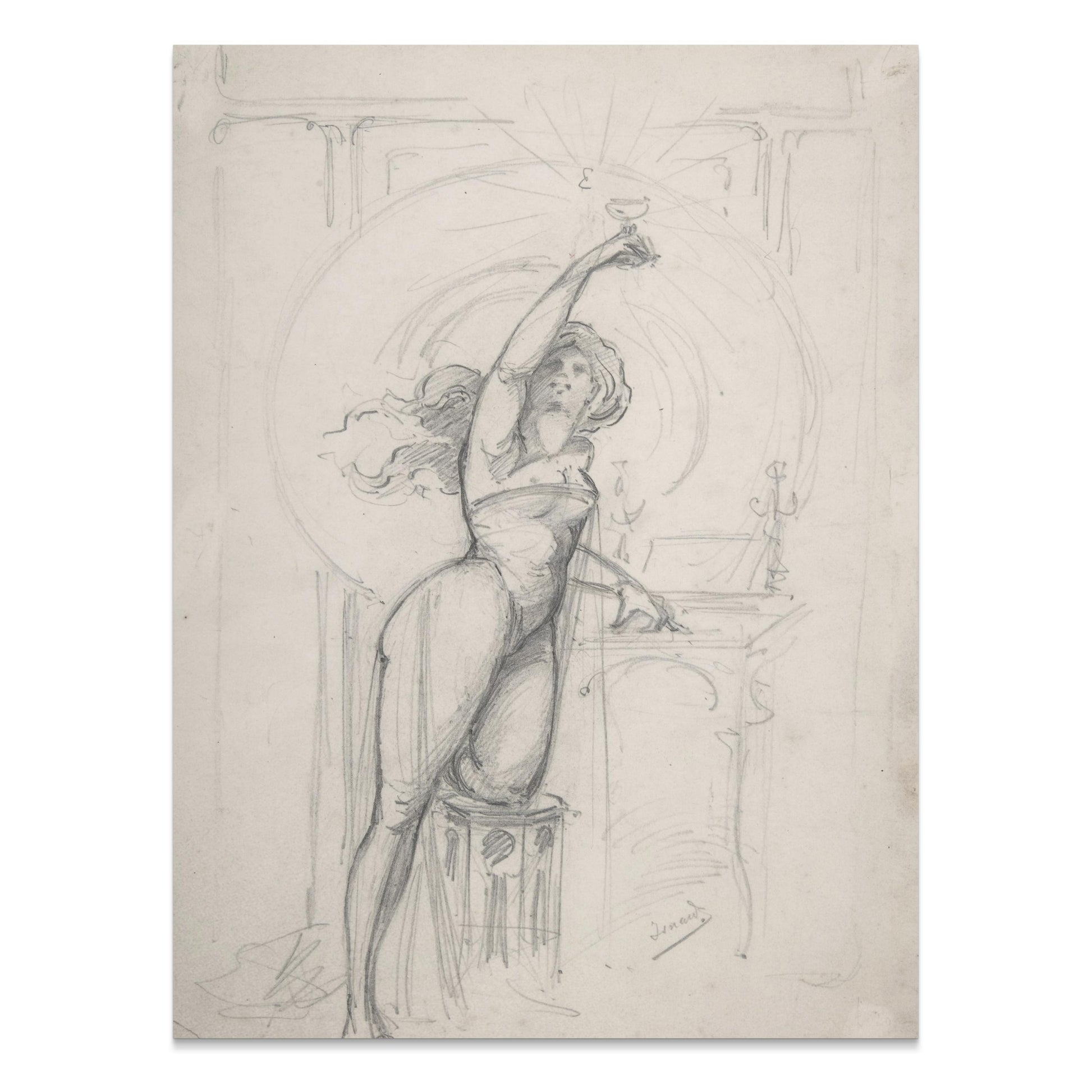Premium Poster of Vintage Art Nouveau Woman Reaching Up Posters