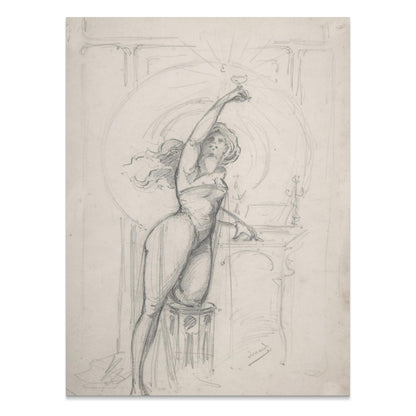 Premium Poster of Vintage Art Nouveau Woman Reaching Up Posters