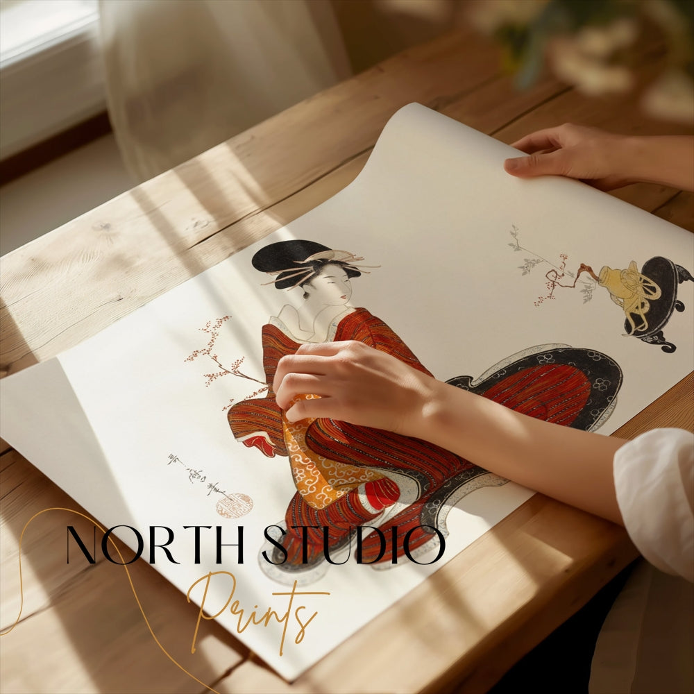 Premium Poster of Vintage Art of Woman in Kimono Japanese Collection Posters