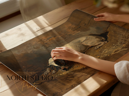 Premium Poster of Vintage Artwork Depicting a Resting Dog on Posters