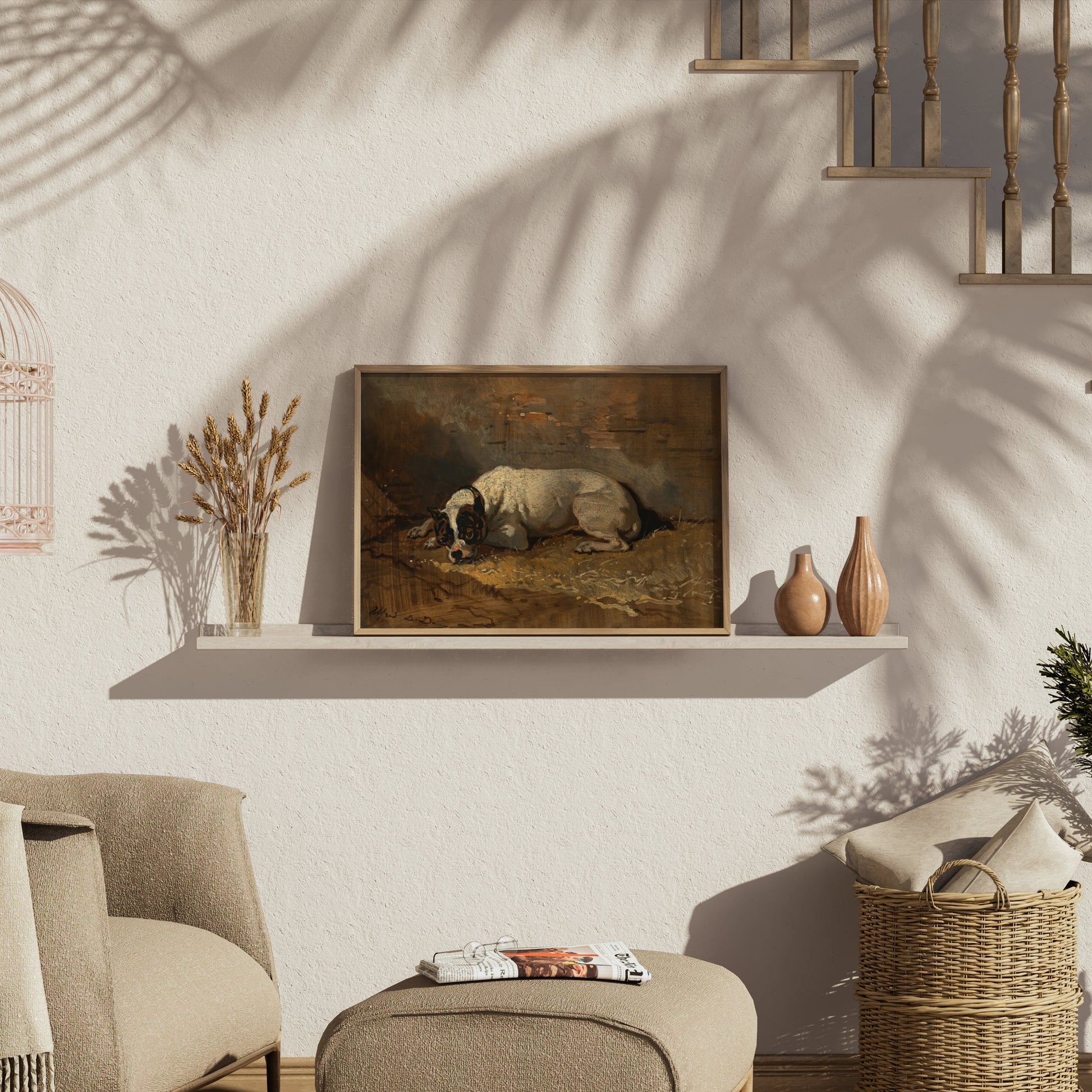 Premium Poster of Vintage Artwork Depicting a Resting Dog on Posters