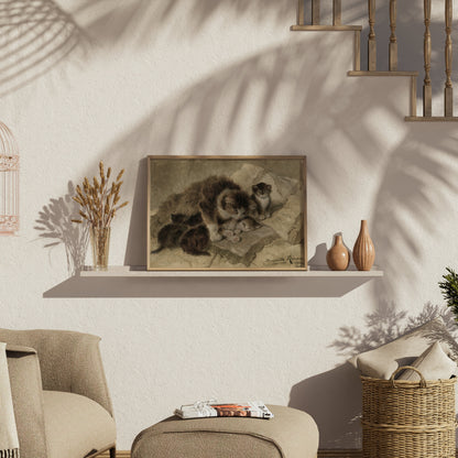 Premium Poster of Vintage Artwork of Cats with Kittens from 1901 Posters
