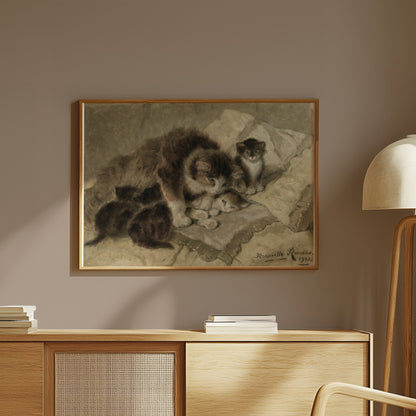 Premium Poster of Vintage Artwork of Cats with Kittens from 1901 Posters