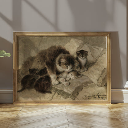 Premium Poster of Vintage Artwork of Cats with Kittens from 1901 Posters