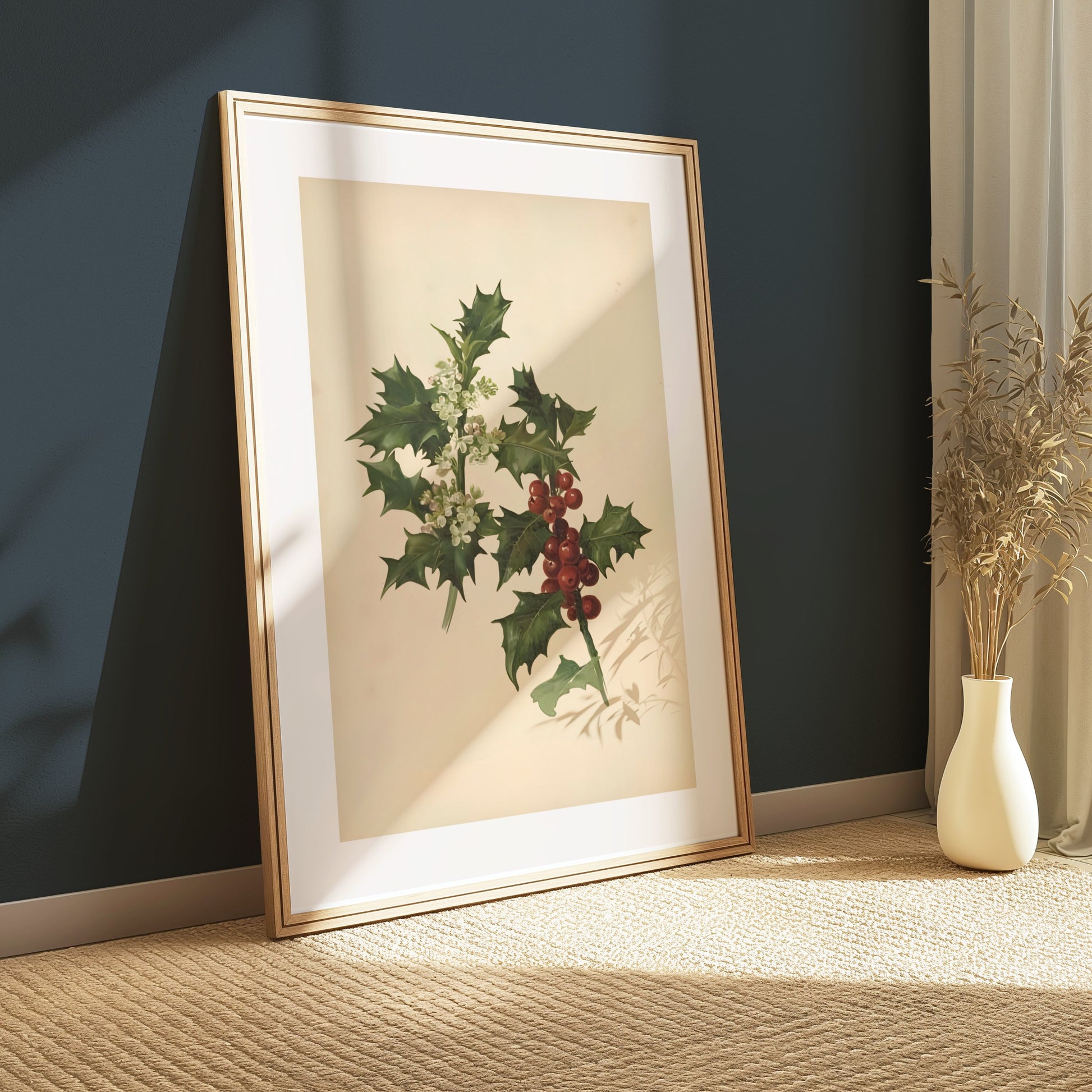 Premium Poster of Vintage Botanical Holly Berries and Leaves Art Posters