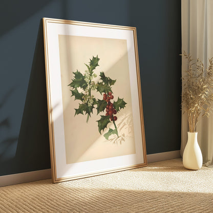 Premium Poster of Vintage Botanical Holly Berries and Leaves Art Posters