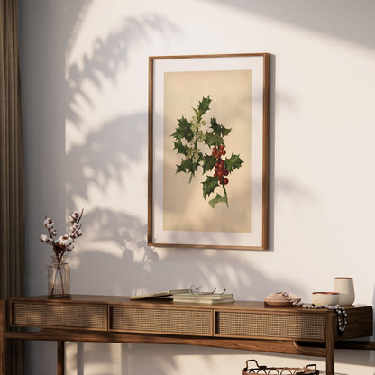 Premium Poster of Vintage Botanical Holly Berries and Leaves Art Posters