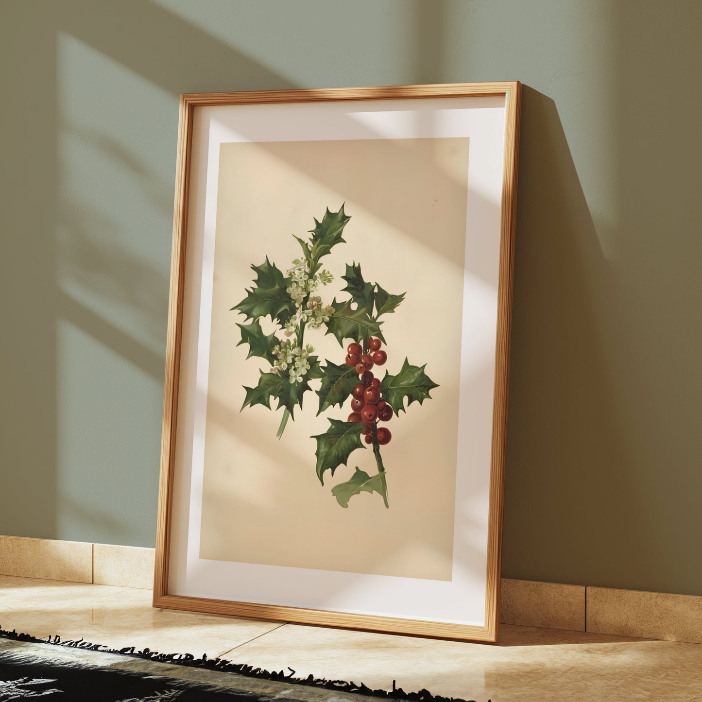 Premium Poster of Vintage Botanical Holly Berries and Leaves Art Posters