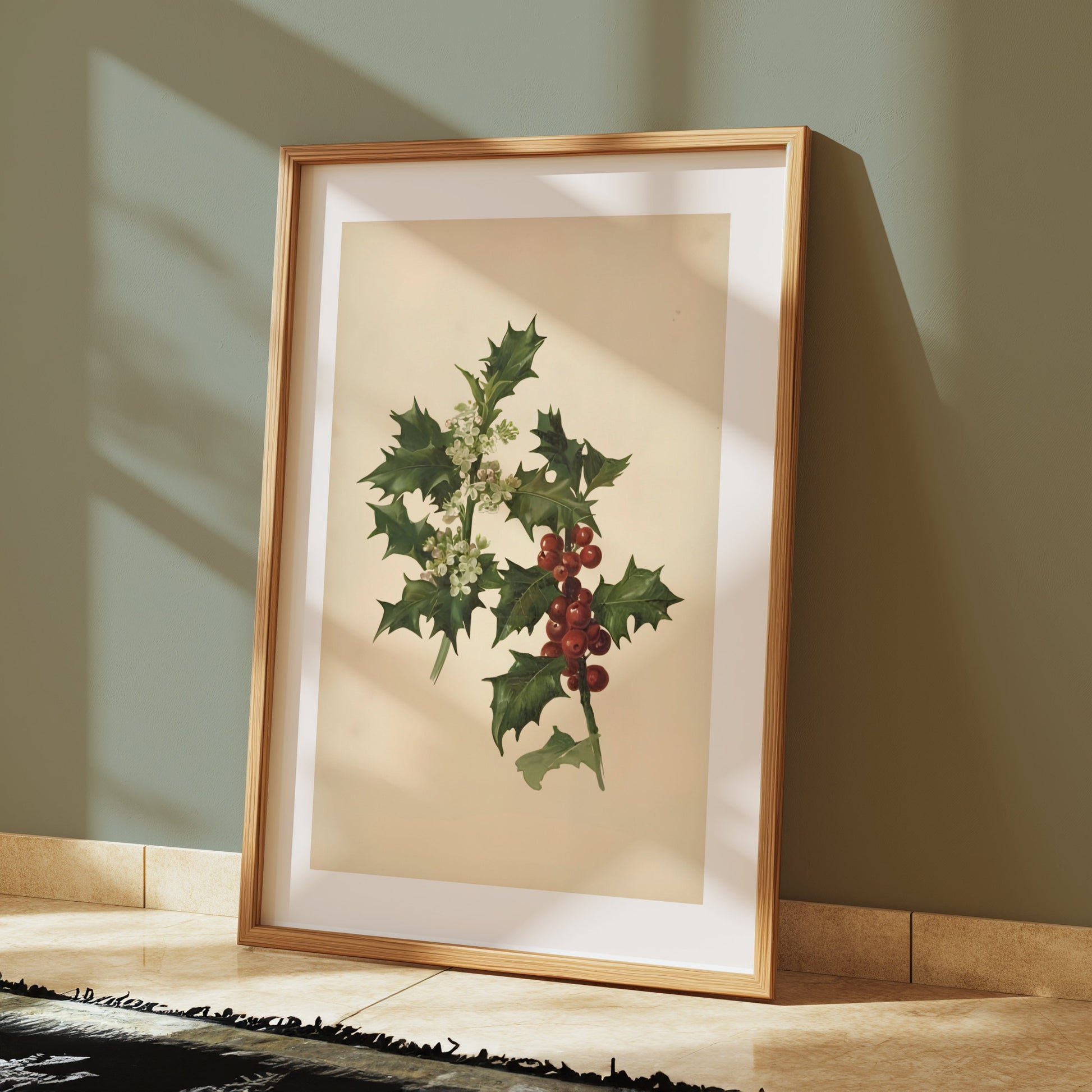 Premium Poster of Vintage Botanical Holly Berries and Leaves Art Posters
