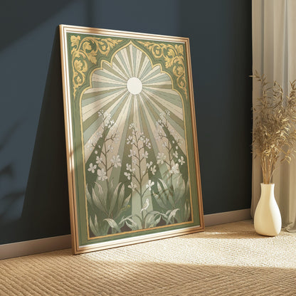 Premium Poster of Vintage Botanical Sunburst Floral Illustration Posters
