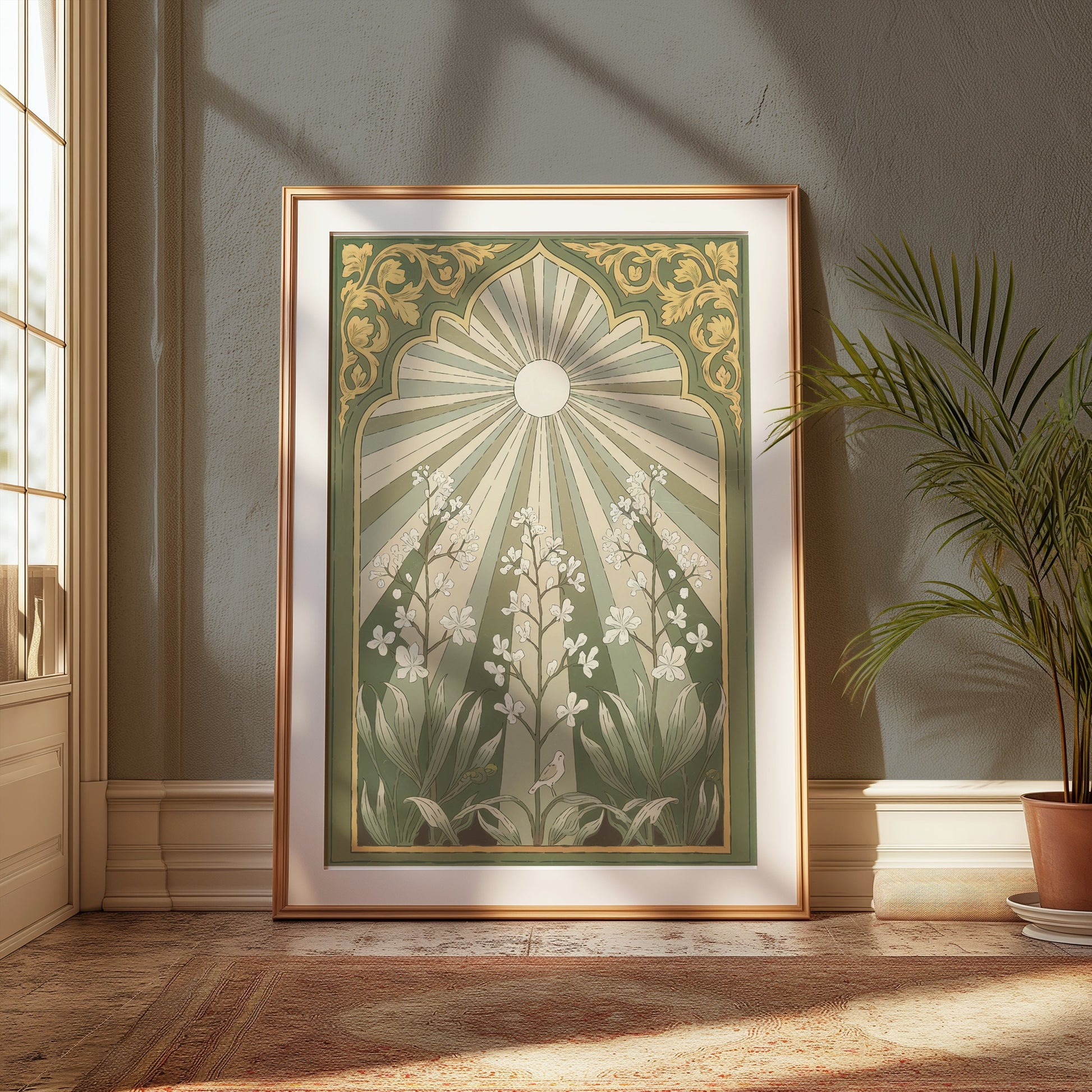 Premium Poster of Vintage Botanical Sunburst Floral Illustration Posters