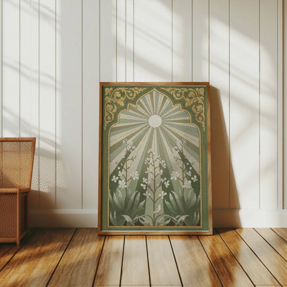 Premium Poster of Vintage Botanical Sunburst Floral Illustration Posters