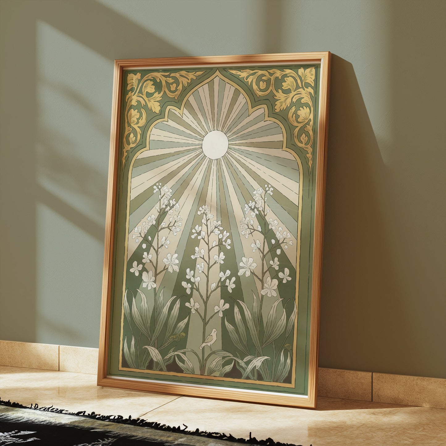 Premium Poster of Vintage Botanical Sunburst Floral Illustration Posters