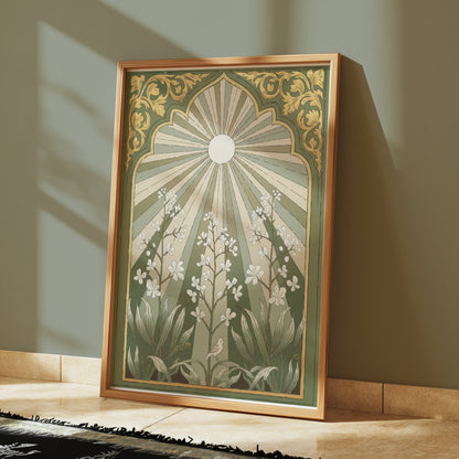 Premium Poster of Vintage Botanical Sunburst Floral Illustration Posters
