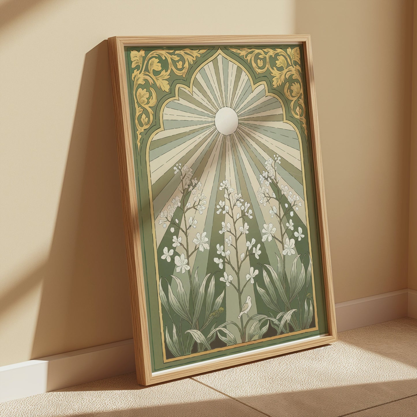 Premium Poster of Vintage Botanical Sunburst Floral Illustration Posters