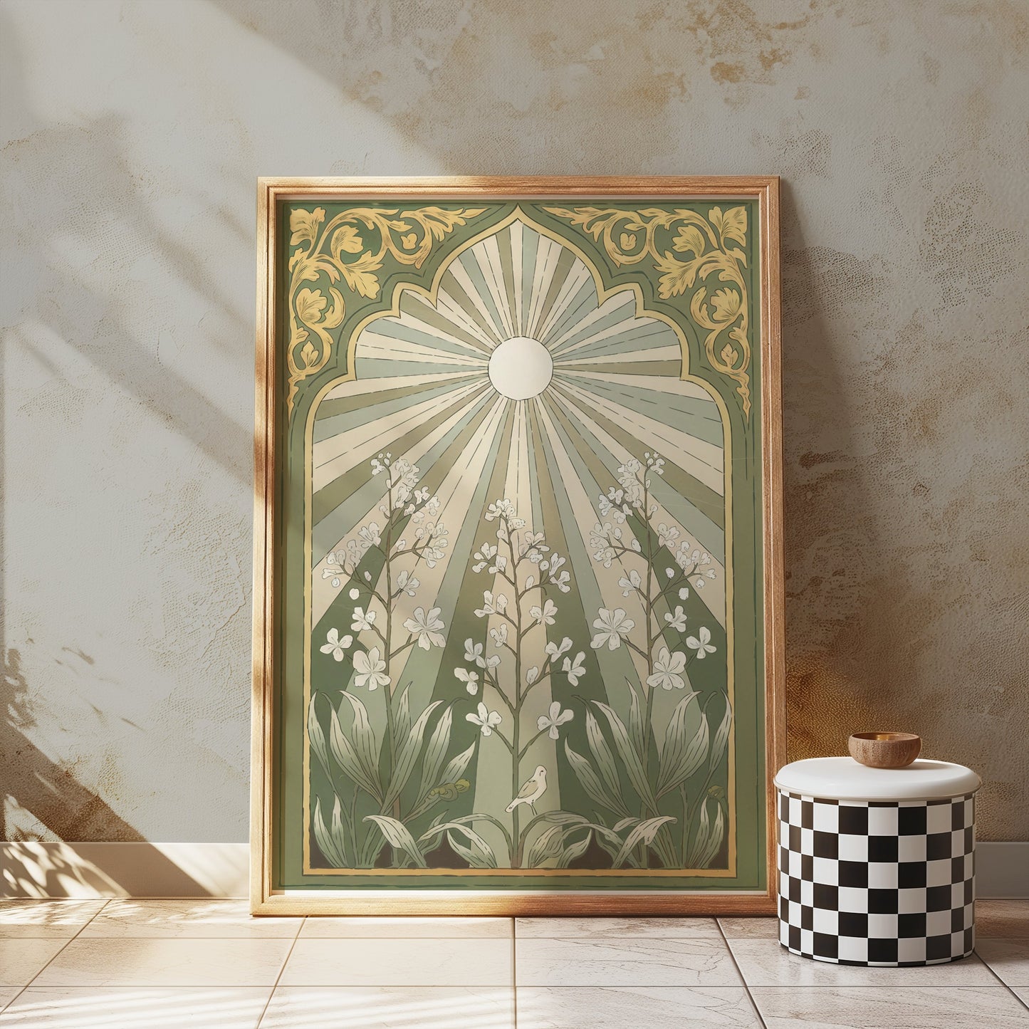 Premium Poster of Vintage Botanical Sunburst Floral Illustration Posters