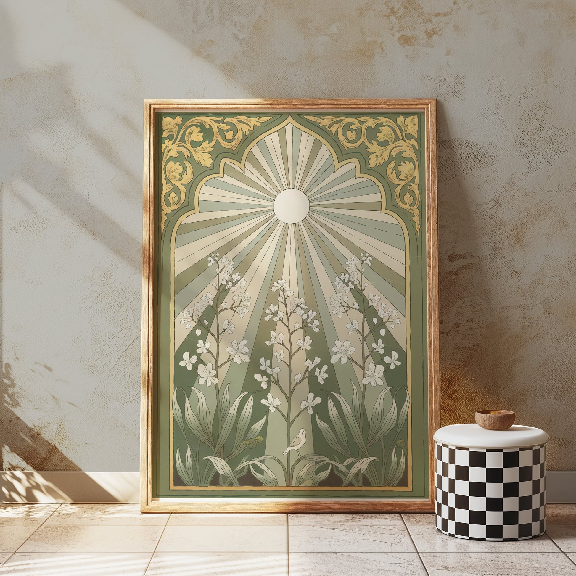 Premium Poster of Vintage Botanical Sunburst Floral Illustration Posters