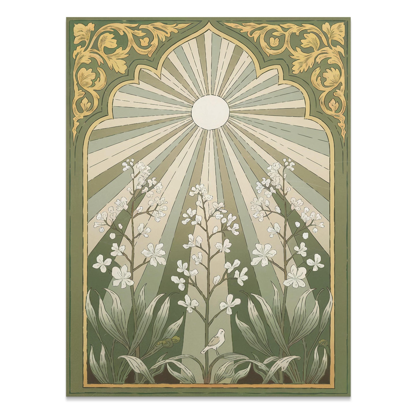 Premium Poster of Vintage Botanical Sunburst Floral Illustration Posters