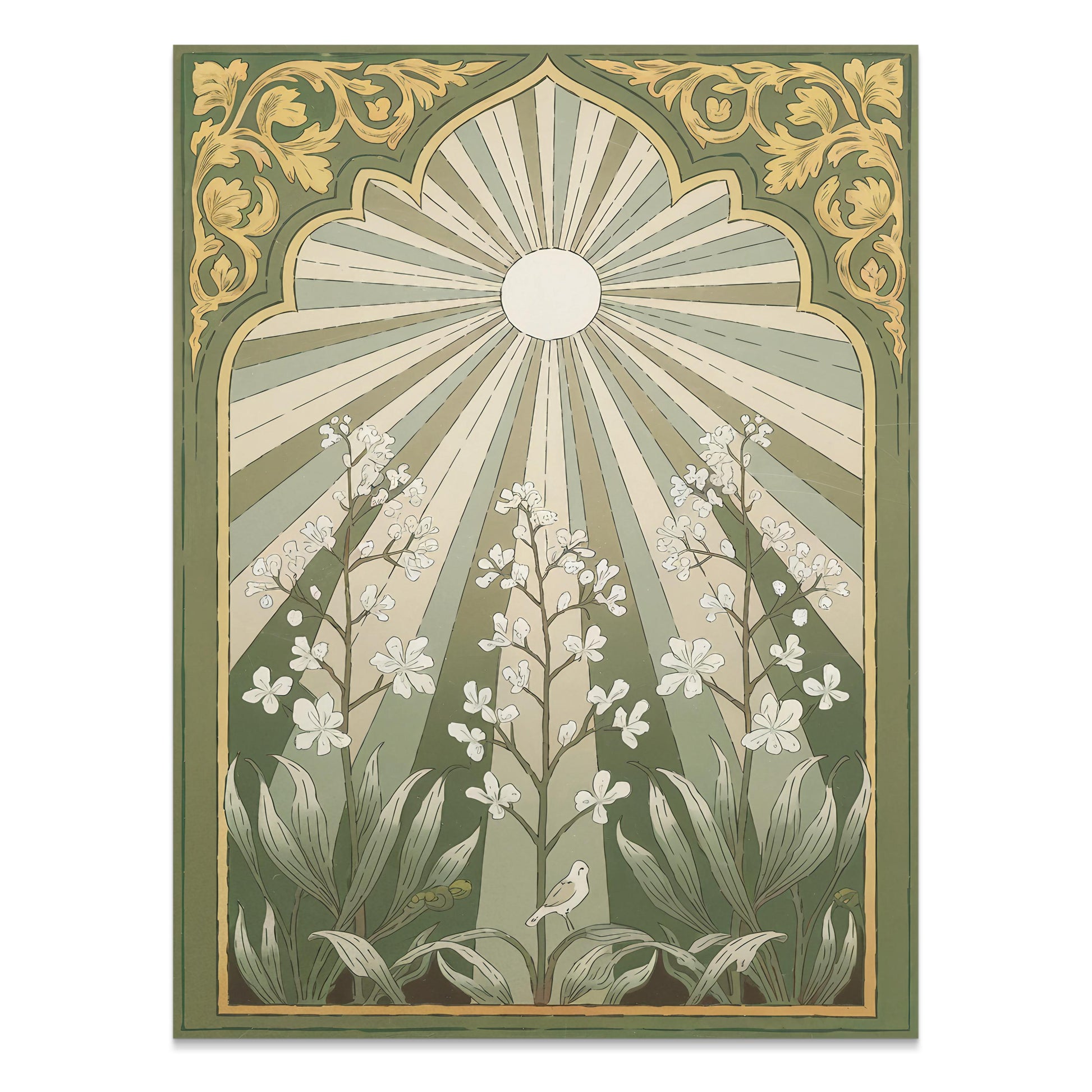 Premium Poster of Vintage Botanical Sunburst Floral Illustration Posters