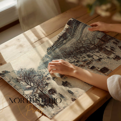 Premium Poster of Vintage Cityscape with Horse Carriages Posters