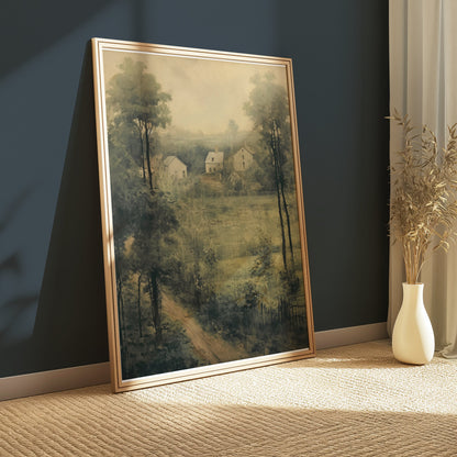 Premium Poster of Vintage Countryside Landscape Art Green Aesthetic Posters