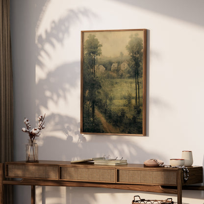 Premium Poster of Vintage Countryside Landscape Art Green Aesthetic Posters