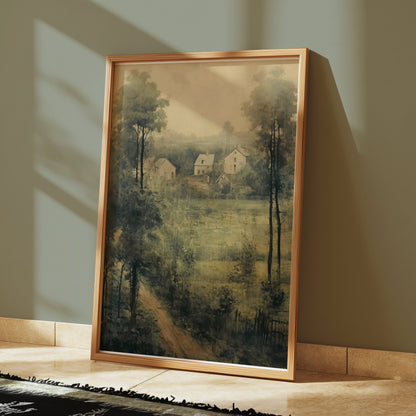 Premium Poster of Vintage Countryside Landscape Art Green Aesthetic Posters