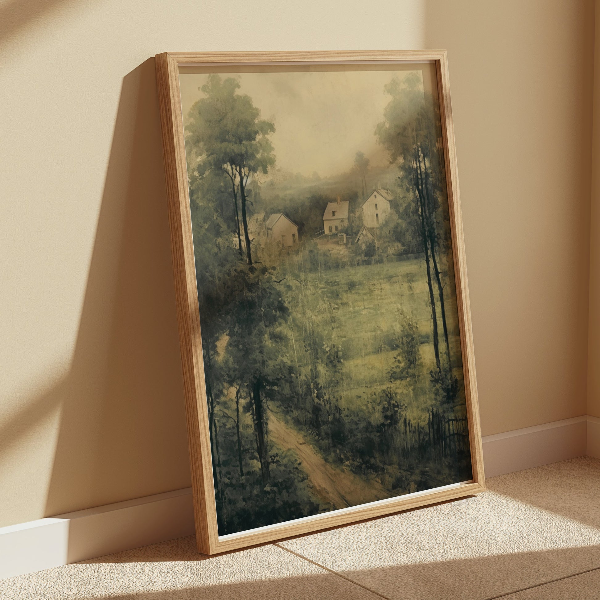 Premium Poster of Vintage Countryside Landscape Art Green Aesthetic Posters