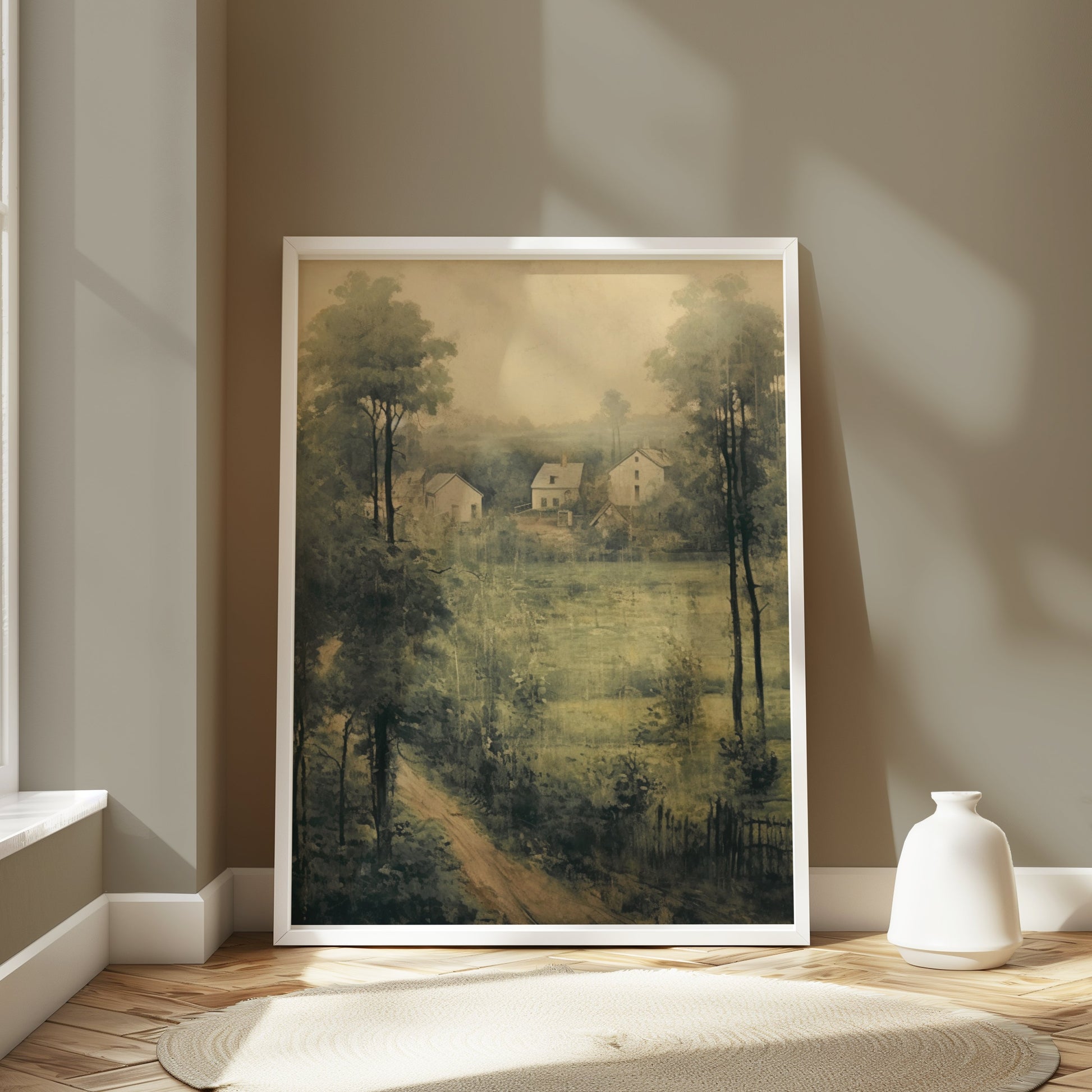 Premium Poster of Vintage Countryside Landscape Art Green Aesthetic Posters