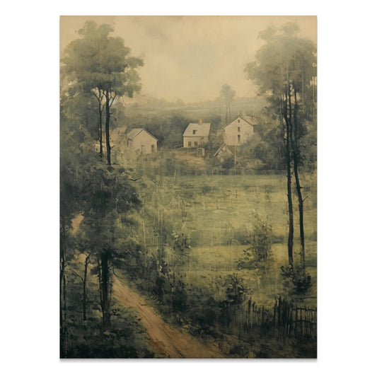 Premium Poster of Vintage Countryside Landscape Art Green Aesthetic Posters